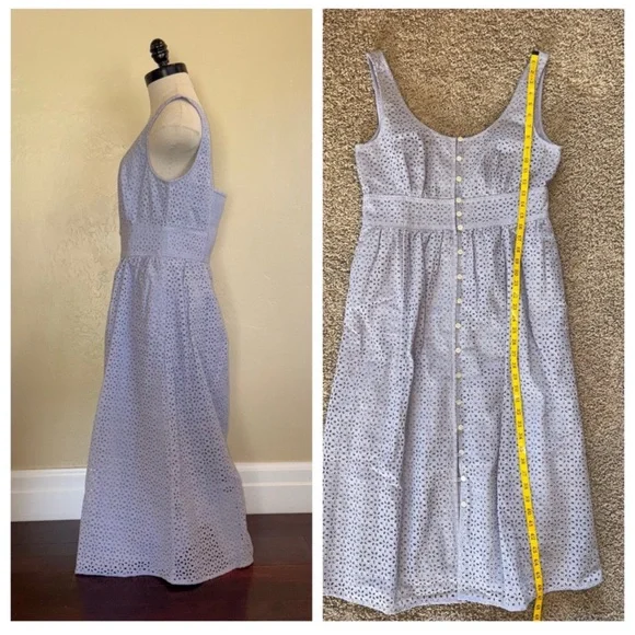 J Crew Button-Front Eyelet Dress Peri Shadow Size 10 - Picture 7 of 13